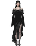 Dark in Love Womens Long Asymmetric Velvet Ruffle Off-Shoulder Mermaid Dress