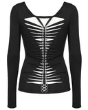 Punk Rave Womens Gothic Skull Print Laser Cut Spinal Ring Lonf Sleeve Top