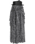 Devil Fashion Womens Long Victorian Steampunk Straps Maxi Skirt - Grey & Black