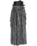 Devil Fashion Womens Long Victorian Steampunk Straps Maxi Skirt - Grey & Black