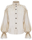 Devil Fashion Womens Gothic Steampunk Pirate Shirt Blouse Top Vintage Off-White