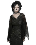 Punk Rave Womens Gothic Lace Batwing Caped Maxi Dress