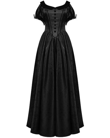 Punk Rave Womens Long Gothic Jacquard Ballgown Wedding Dress - Black