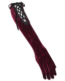 Devil Fashion Womens Long Gothic Velvet Lace-Up Evening Gloves - Red