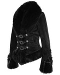 Devil Fashion Womens Gothic Punk Chained Fur Trim Velvet Winter Jacket