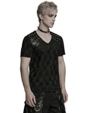 Punk Rave Mens Apocalyptic Gothic Shredded & Studded Broken Knit T Shirt Top