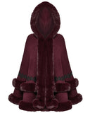 Punk Rave Daily Life Womens Plush & Faux Fur Hooded Winter Cloak - Red