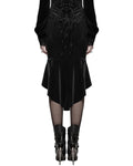 Punk Rave Womens Baroque Gothic Rose Embroidered Velvet Fishtail Skirt - Black