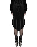 Punk Rave Womens Baroque Gothic Rose Embroidered Velvet Fishtail Skirt - Black
