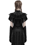 Punk Rave Daily Life Womens Long Gothic Crushed Velvet & Lace Bolero Cape - Black