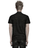 Punk Rave Mens Apocalyptic Gothic Shredded Fishnet Inset T Shirt Top