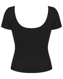 Punk Rave Womens Gothic Studded & Slashed Mesh Inset Tee