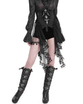 Eva Lady Womens Elegant Gothic Crucifix Embellished Corset With Fringed Mesh Train