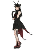 Dark In Love Dark Gothic Cravat Batwing Tailed Dress - Black & Red