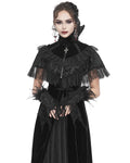 Eva Lady Womens Baroque Gothic Devore Velvet Feathered Shrug Cape Cloak Black