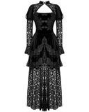 Dark in Love Womens Long Romantic Gothic Velvet & Lace Princess Maxi Dress