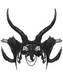 Punk Rave Womens Dark Gothic Beaded Demon Horns 2-Piece Mesh Veil