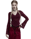 Punk Rave Womens Elegant Floral Lace V-Neck Top - Red