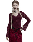 Punk Rave Womens Elegant Floral Lace V-Neck Top - Red