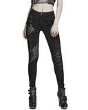 Punk Rave Womens Gothic Punk Asymmetric Twisted Mesh Skinny Jeans