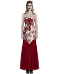 Punk Rave Womens Long Gothic Floral Sequined Wedding Prom Dress - White & Red