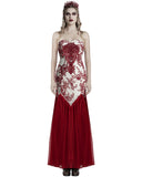 Punk Rave Womens Long Gothic Floral Sequined Wedding Prom Dress - White & Red