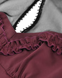 Dark In Love Womens Gothic Lolita Mesh Inset Mini Dress - Wine Red & Black