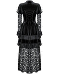 Dark in Love Womens Long Romantic Gothic Velvet & Lace Princess Maxi Dress