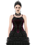 Dark In Love Womens Dark Gothic Vampire Velvet Cami Corset Top - Red & Black
