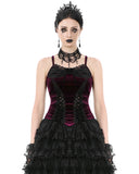 Dark In Love Womens Dark Gothic Vampire Velvet Cami Corset Top - Red & Black