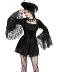 Dark In Love Dark Bohemian Gothic Ivy Velvet Flare-Sleeve Mini Dress