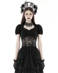 Dark In Love Womens Elegant Gothic Lolita Jacquard & Lace T-Shirt Top