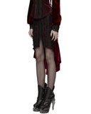 Punk Rave Womens Baroque Gothic Rose Embroidered Velvet Fishtail Skirt - Red & Black