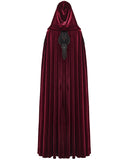 Punk Rave Womens Long Gothic Velvet & Lace Applique Hooded Cloak - Red & Black