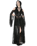 Dark In Love Womens Gothic Sorceress Sheer Floral Mesh Hooded Gown Dress