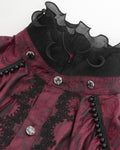 Devil Fashion Mens Gothic Crucifix Paisley Jacquard Dress Shirt & Cravat - Red & Black