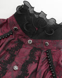Devil Fashion Mens Gothic Crucifix Paisley Jacquard Dress Shirt & Cravat - Red & Black