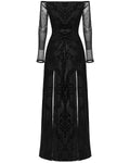 Punk Rave Womens Gothic Flocked Velvet Damask Off-Shoulder Maxi Dress