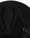 Punk Rave Daily Life Womens Gothic Beaded Wide Brim Fedora Hat - Black