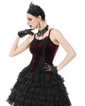 Dark In Love Womens Dark Gothic Vampire Velvet Cami Corset Top - Red & Black