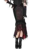 Dark In Love Womens Elegant Gothic Velvet Embroidered Mermaid Skirt - Black & Red