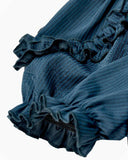 Dark In Love Womens Gothic Striped Puff-Sleeve Blouse Top & Bat Cravat - Blue