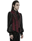 Punk Rave Mens Gothic Jacquard Rose Lace Applique Waistcoat Vest - Red