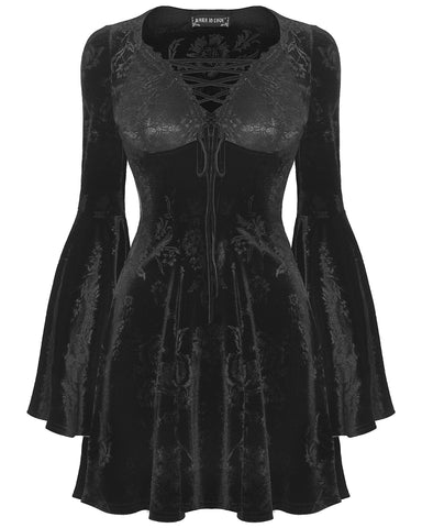 Dark In Love Womens Romantic Gothic Rose Velvet Mini Dress