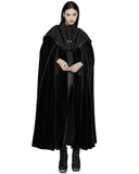 Punk Rave Womens Long Gothic Velvet & Lace Hooded Cloak