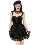 Dark In Love Womens Elegant Gothic Lolita Velvet & Lace Mini Dress