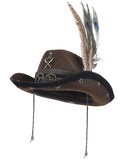 Devil Fashion Mens Steampunk Stetson Feathered Cowboy Hat - Brown