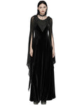 Punk Rave Womens Long Gothic Velvet Mesh Sleeve Flowered Maxi Dress