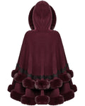 Punk Rave Daily Life Womens Plush & Faux Fur Hooded Winter Cloak - Red