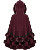 Punk Rave Daily Life Womens Plush & Faux Fur Hooded Winter Cloak - Red